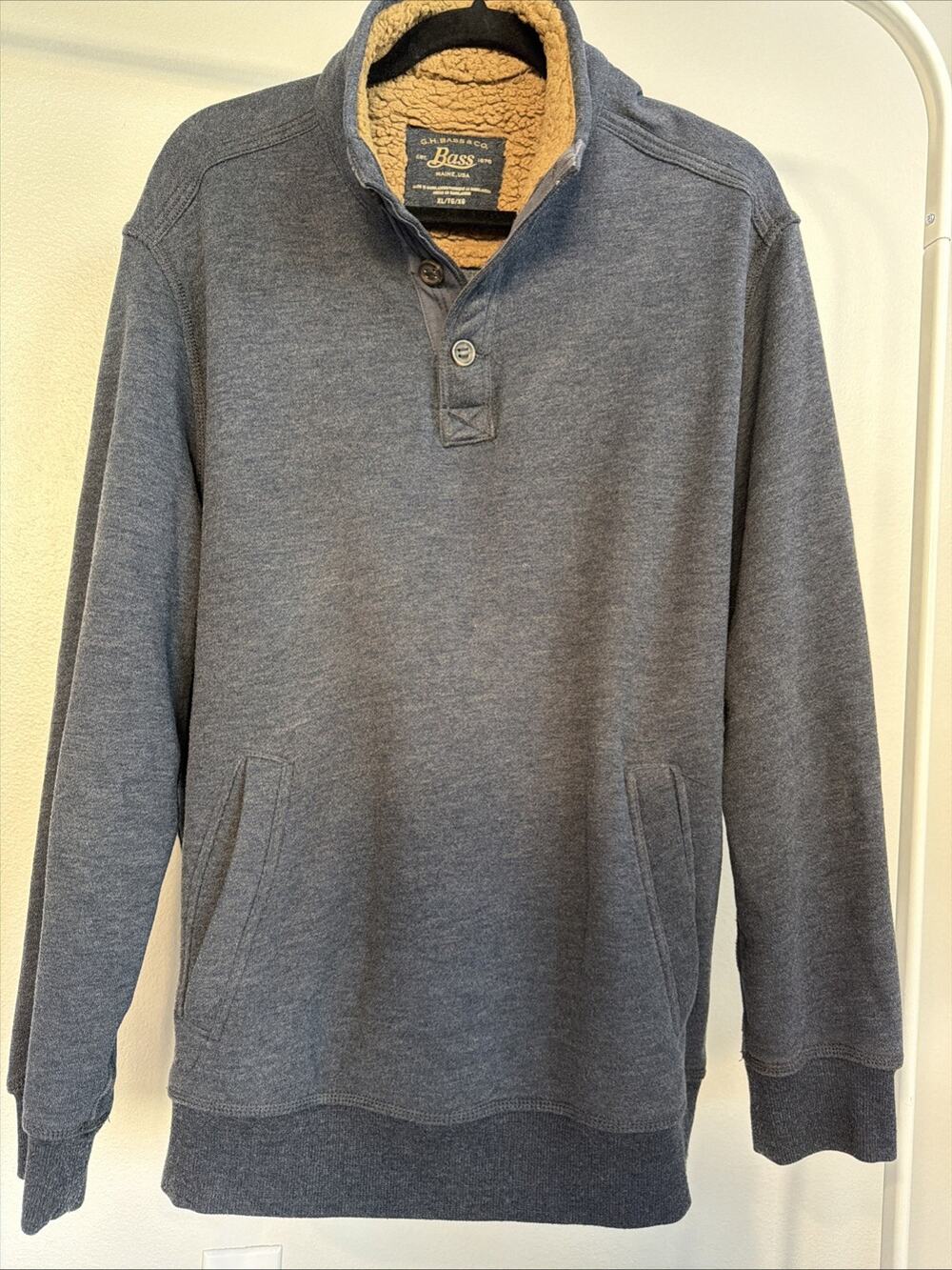 GH Bass & Co Blue Sweater Fleece Sherpa Lined Collar Pullover Henley XL